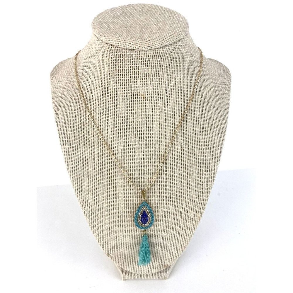 Evil Eye Rhinestones Tassle Fashion Necklace 18" Made in Turkey